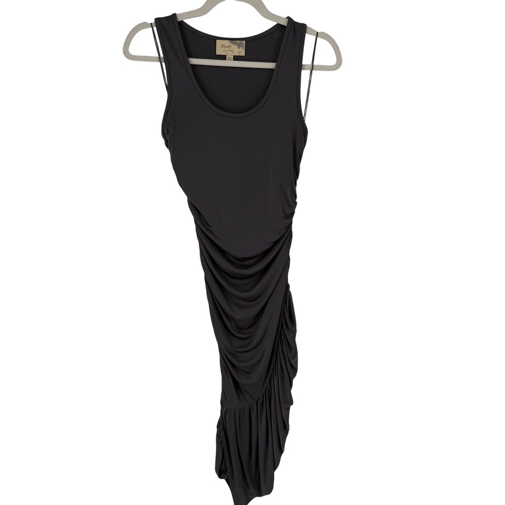 Elizabeth‎ and James Silk Ruched Dress Womens XS Gray Asymmetrical Y2K Midi